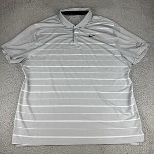 Nike Polo Shirt Mens 2XL Gray Tiger Woods Collection Dri-Fit Golf Striped Widgi